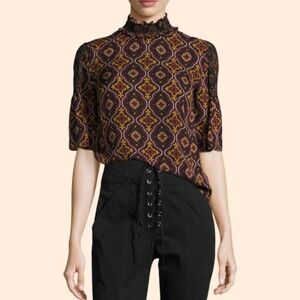 A.L.C. Miranda Printed Smocked Silk Top